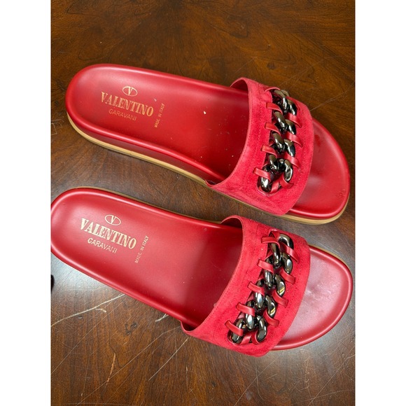 Valentino Garavani Red Suede Chain Link Slide Sandals Mens 39 Made in Italy main image 6